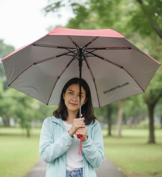 Payung Merah Lipat Tiga Buka Otomatis